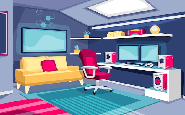 Free vector organic flat gamer room illustration