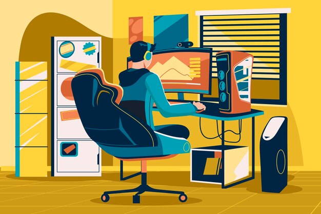 Organic flat gamer room illustration