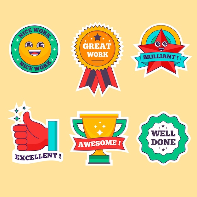 Organic flat good job and great job stickers set