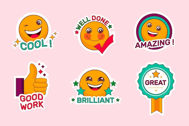 Organic flat good job and great job stickers set