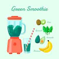 Free vector organic flat green smoothie in blender glass