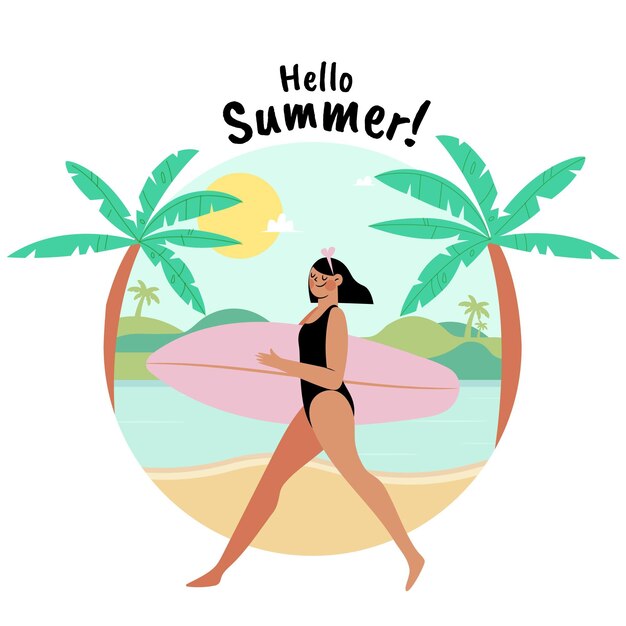 Organic flat hello summer illustration