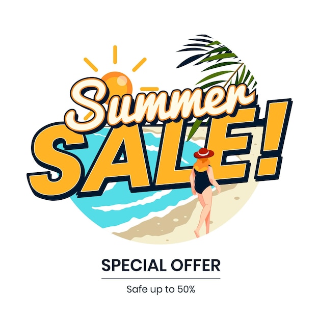 Organic flat hello summer sale illustration