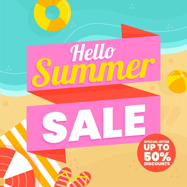 Organic flat hello summer sale illustration