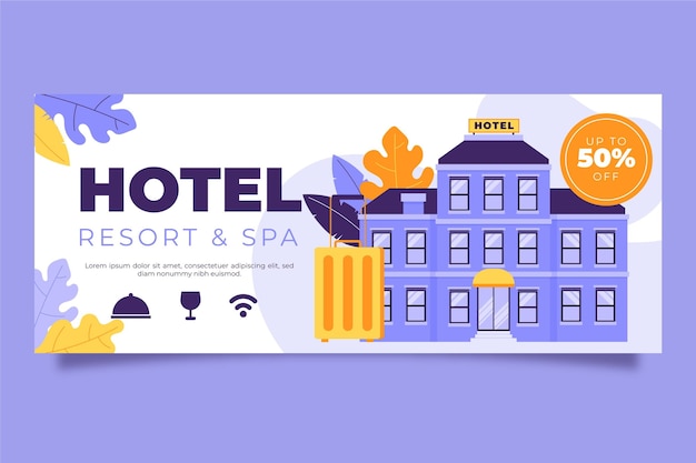 Vettore gratuito modello di banner di hotel piatto organico