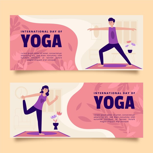 organic flat international day of yoga banner template