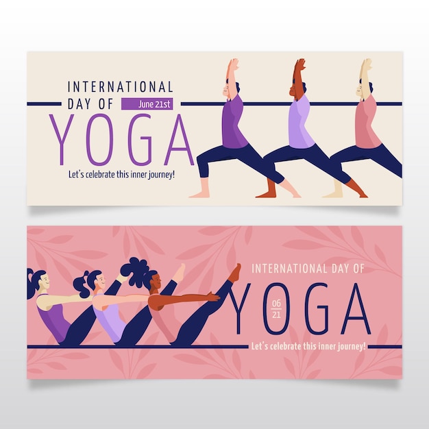 Free vector organic flat international day of yoga banners set