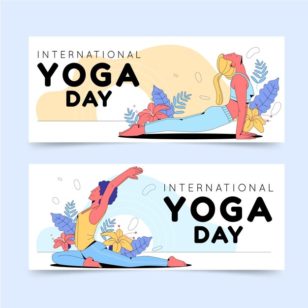 Organic flat international day of yoga banners set