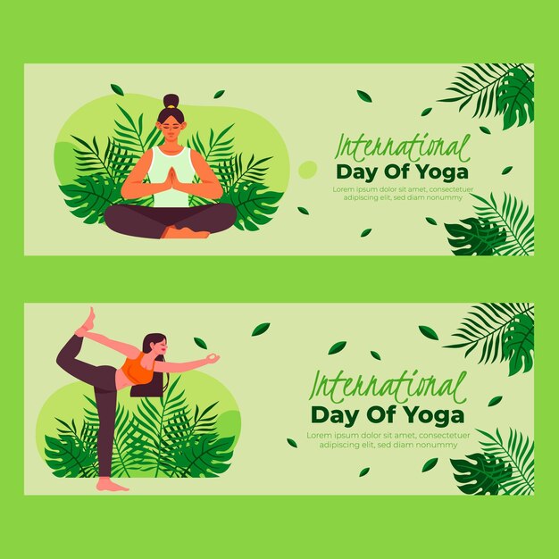 Organic flat international day of yoga banners set