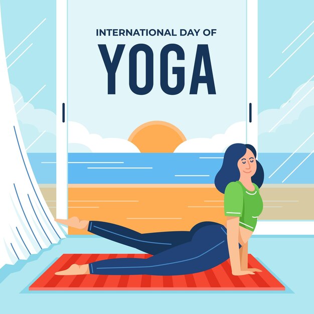 Giornata internazionale piatta organica dell'illustrazione di yoga