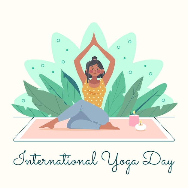 Vettore gratuito giornata internazionale piatta organica dell'illustrazione di yoga