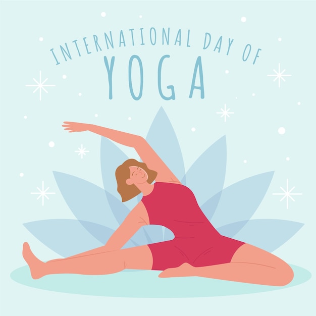 Giornata internazionale piatta organica dell'illustrazione di yoga