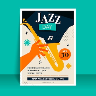 Modello di manifesto del giorno del jazz internazionale piatto organico