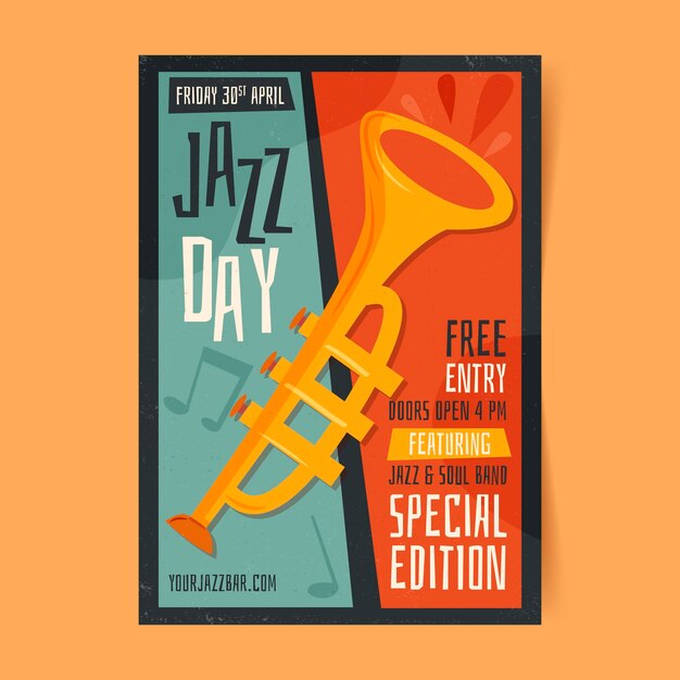 Free vector organic flat international jazz day poster template