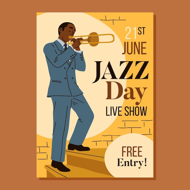 Бесплатное векторное изображение Органический плоский шаблон плаката международного дня джаза