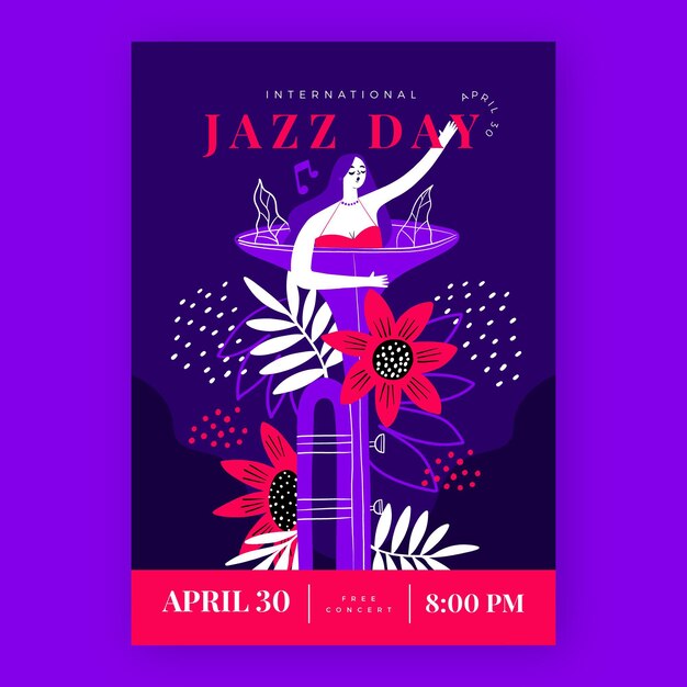 Organic flat international jazz day poster template