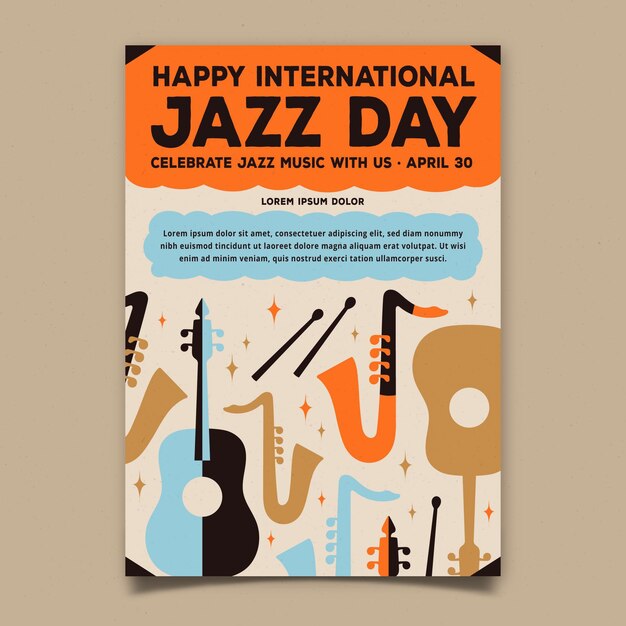 organic flat international jazz day vertical poster template