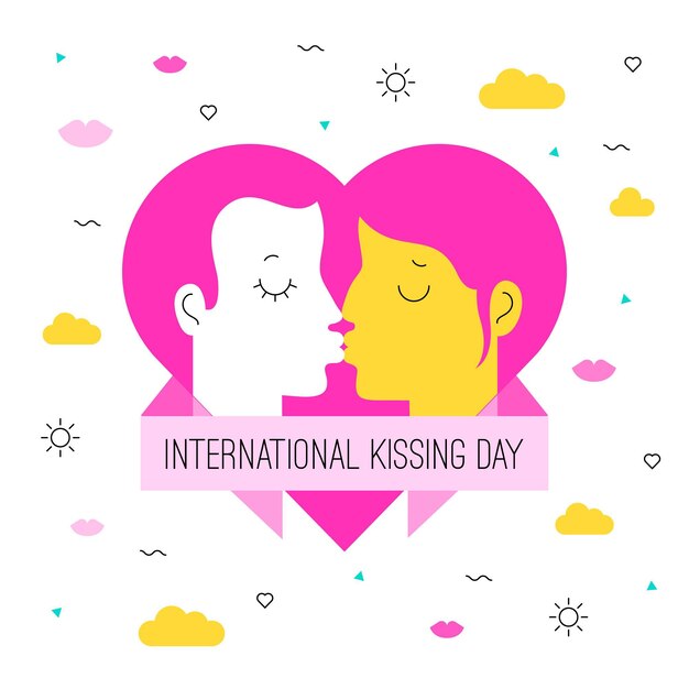 Organic flat international kissing day illustration with couple kissing