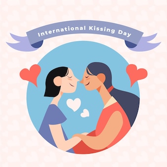 Органическая плоская иллюстрация международного дня поцелуев с лесбийской парой