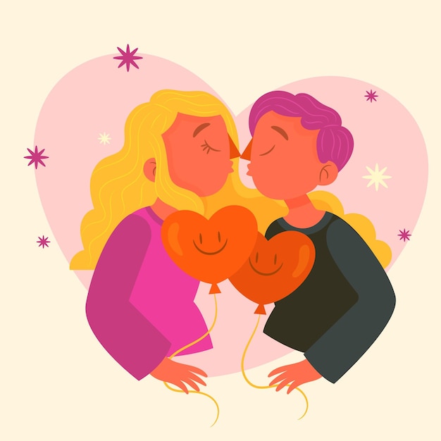 Organic flat international kissing day illustration