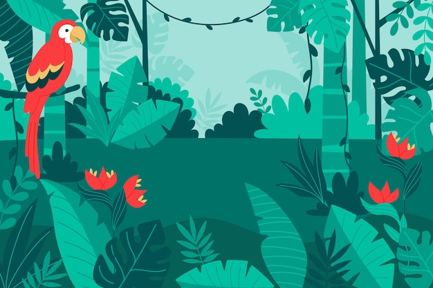 Organic flat jungle background with parrot