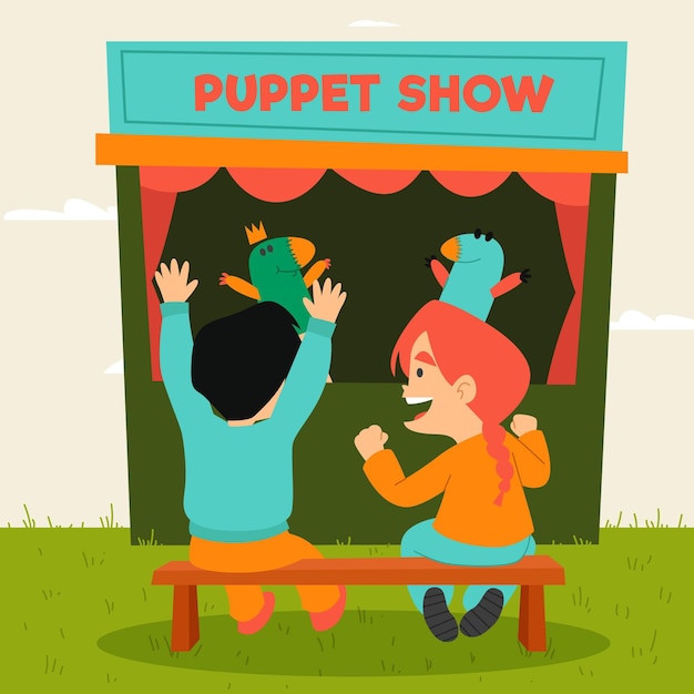 Free vector organic flat kids watching puppet show illustrated