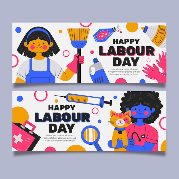 Organic flat labour day banners set