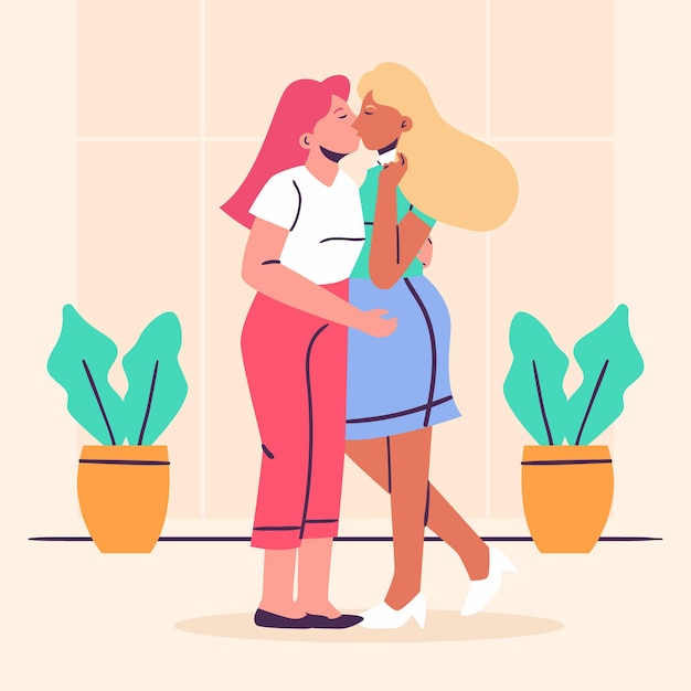 유기 평면 레즈비언 커플 그림