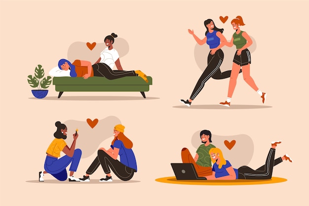 Free vector organic flat lesbian couple scenes