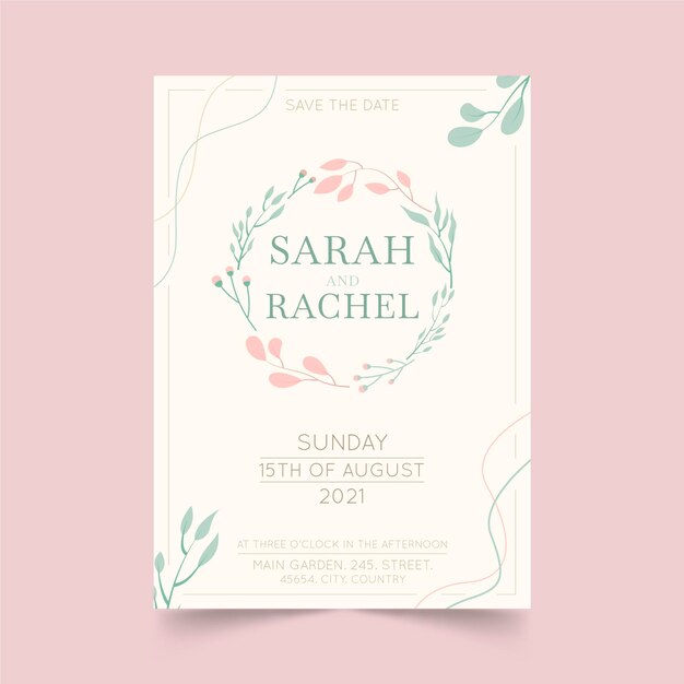 Organic flat minimalist wedding invitation template