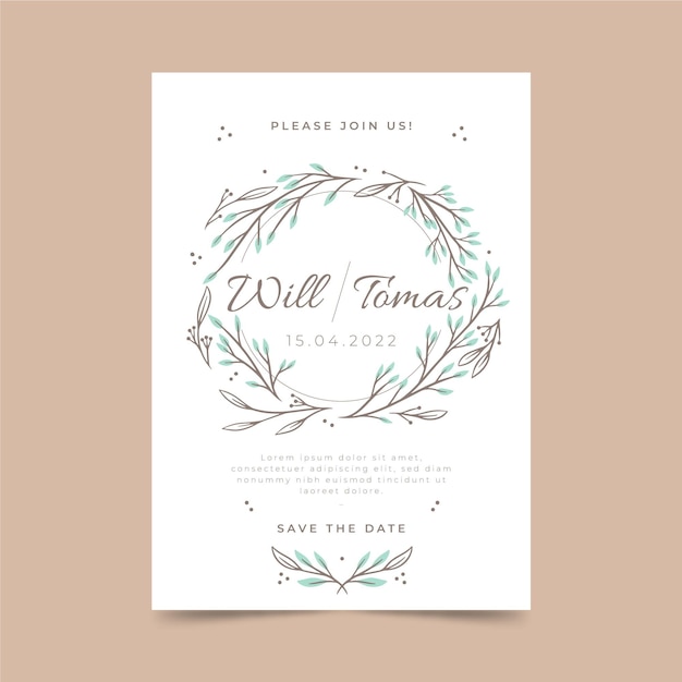 Free vector organic flat minimalist wedding invitation template