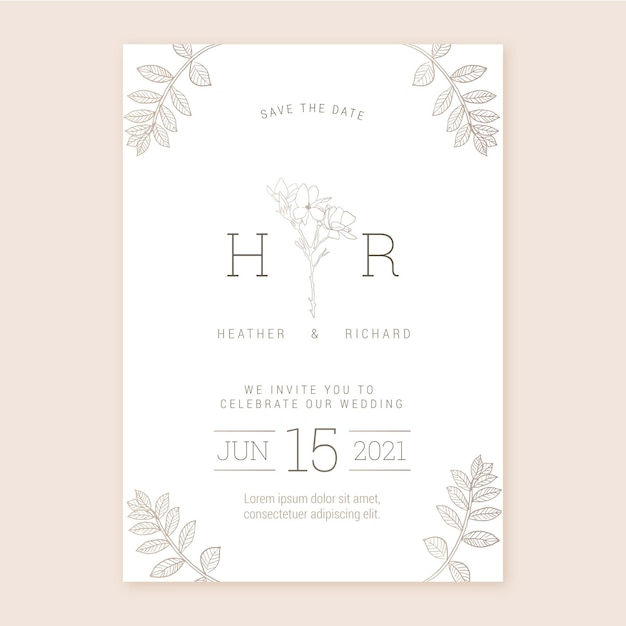 Free vector organic flat minimalist wedding invitation template