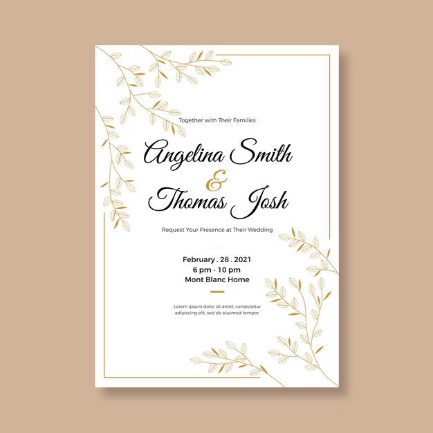 Free vector organic flat minimalist wedding invitation template