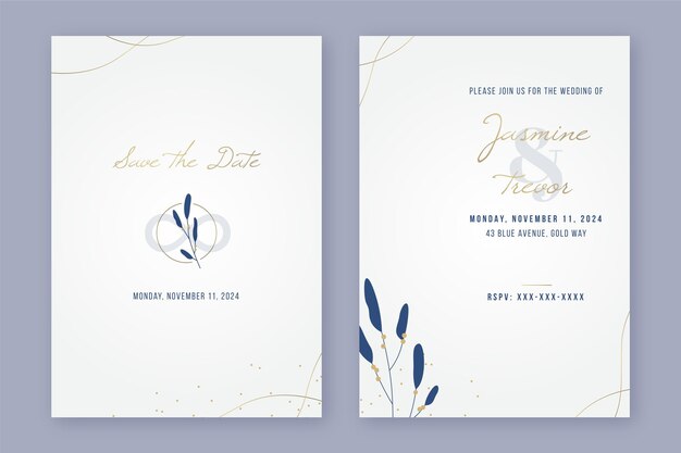 Organic flat minimalist wedding invitation template