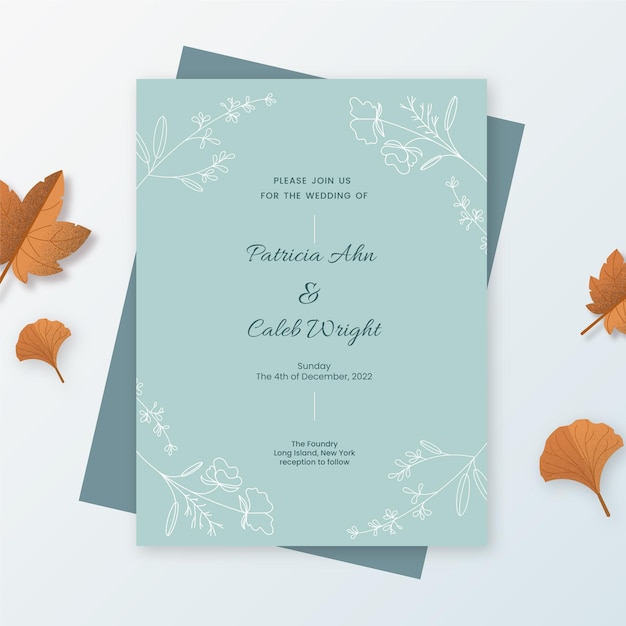 Free vector organic flat minimalist wedding invitation template