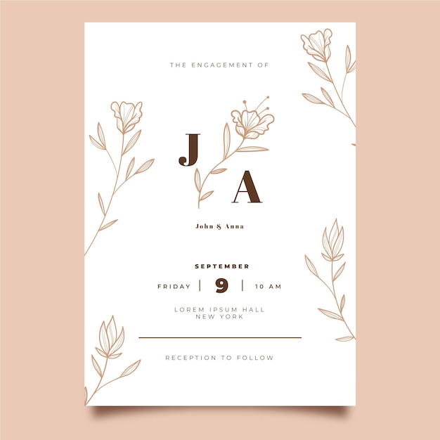 Organic flat minimalist wedding invitation