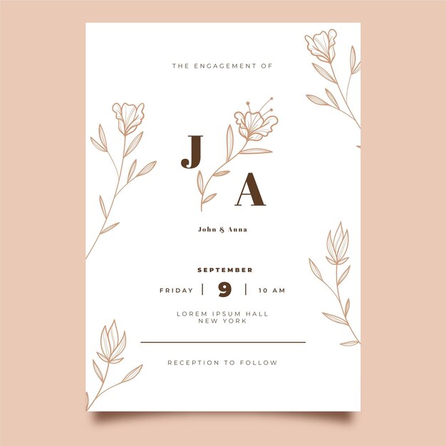 organic flat minimalist wedding invitation