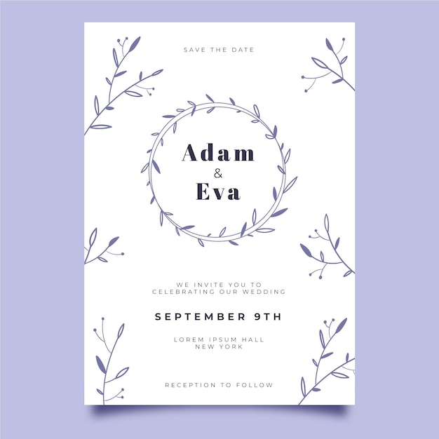 Organic flat minimalist wedding invitation