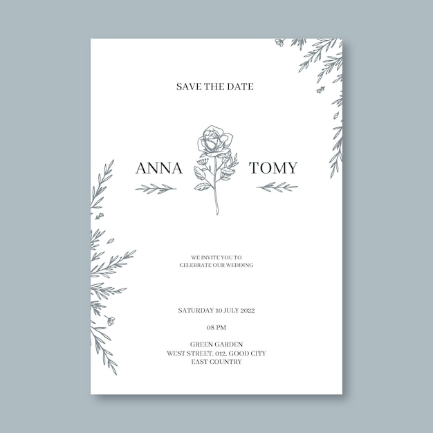 Free vector organic flat minimalist wedding invitation