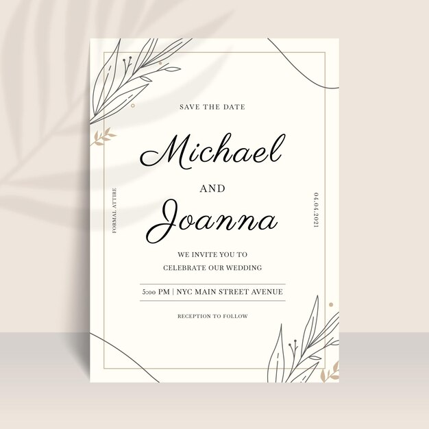organic flat minimalist wedding invitation
