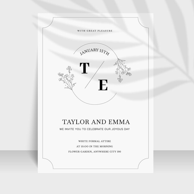 Organic flat minimalist wedding invitation