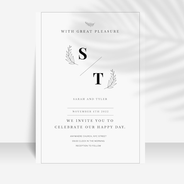 Organic flat minimalist wedding invitation