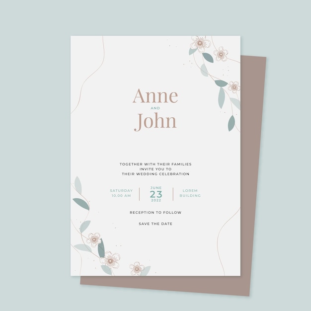 Organic flat minimalist wedding invitation