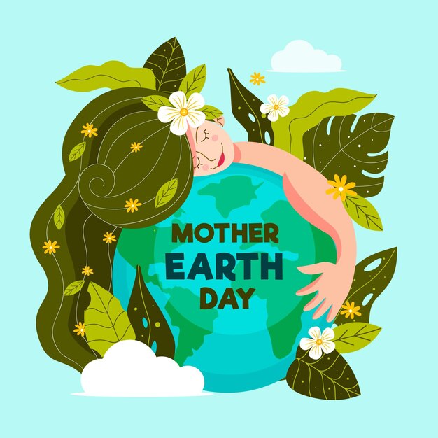 유기 평면 어머니 지구의 날 그림