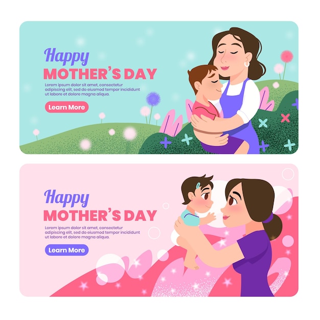 Organic flat mother's day banners set