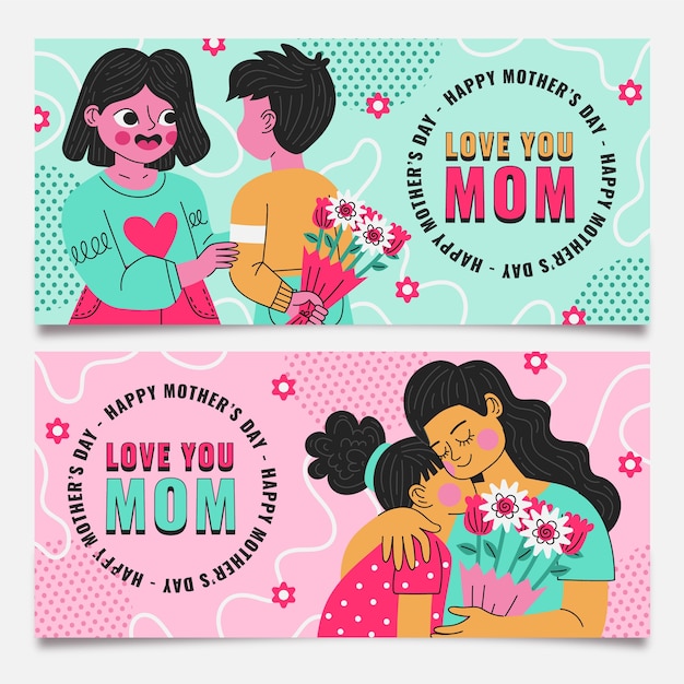 Organic flat mother's day banners set