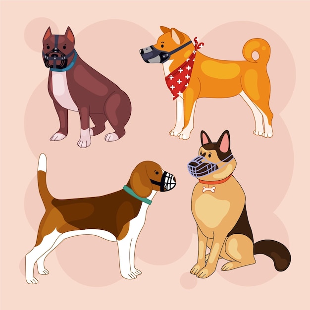 Organic flat muzzled animals set