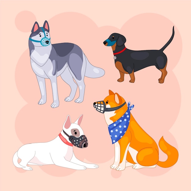 Free vector organic flat muzzled animals set