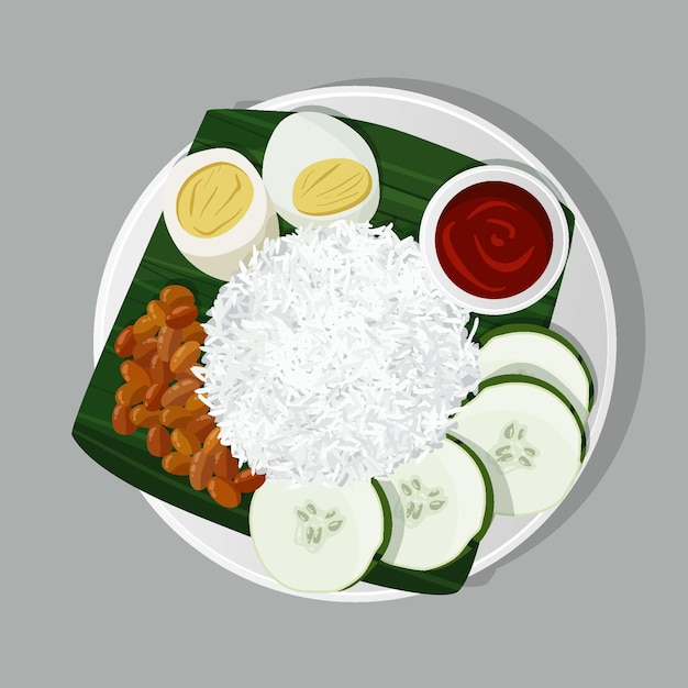 Piatto organico nasi lemak illustrato