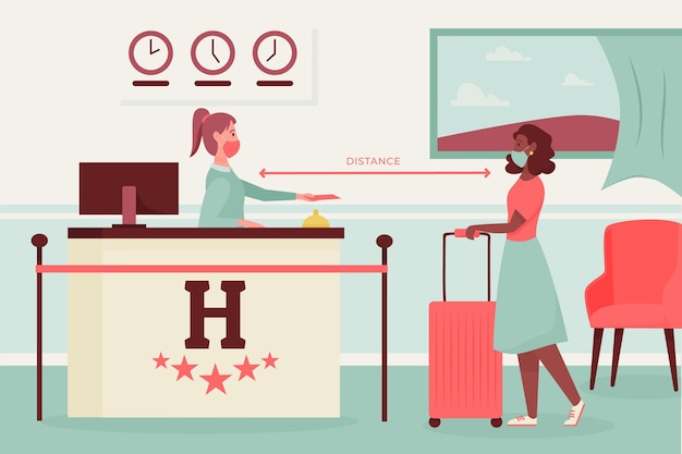 Free vector organic flat new normal in hotels illustration